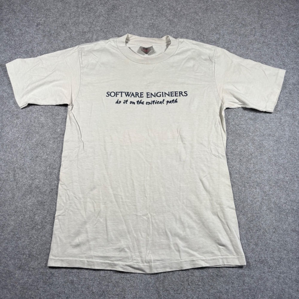 Vintage Oneita Power-T Software Engineers Critical Path Graphic Tee Cream L USA